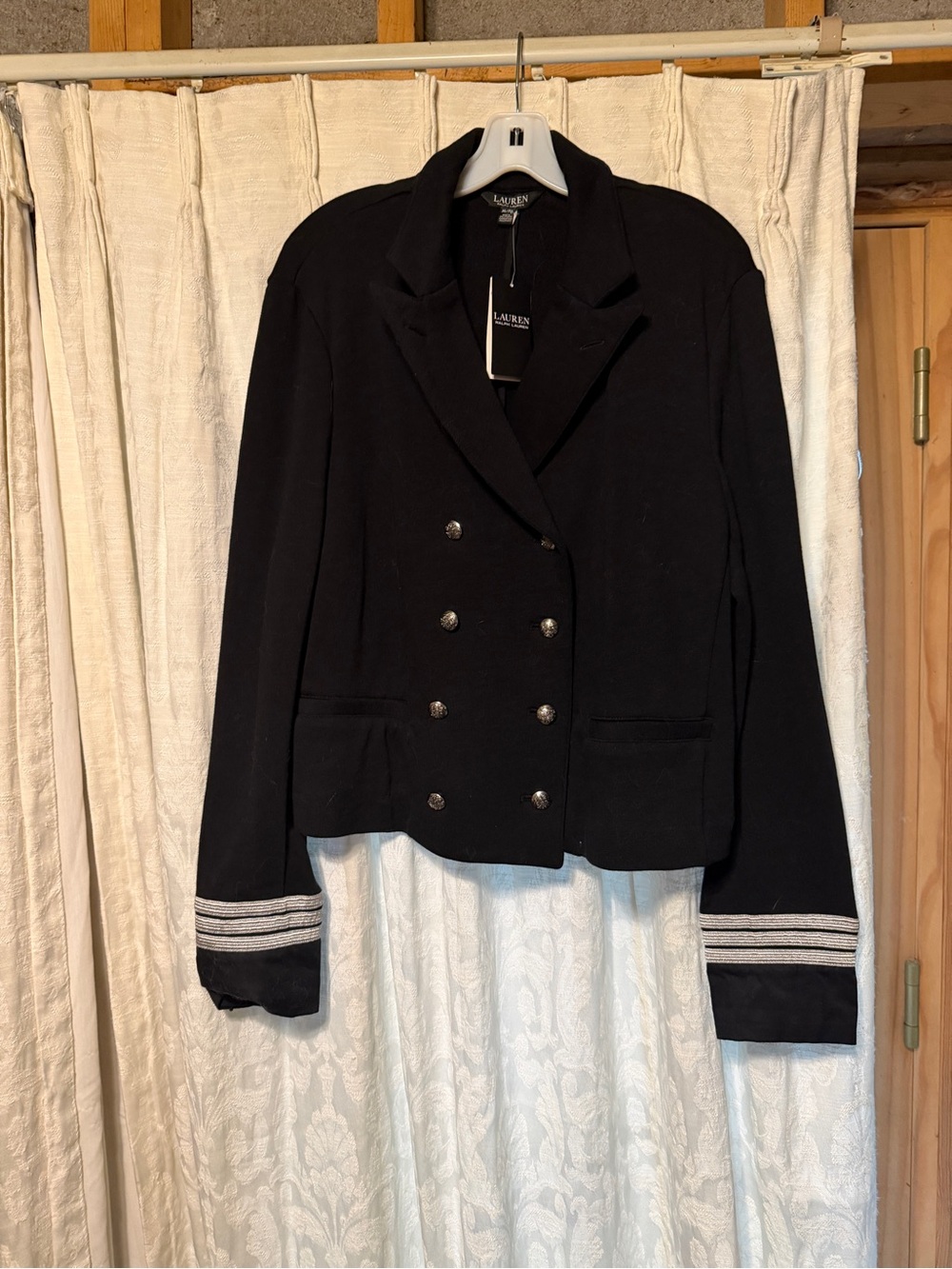 Ralph Lauren Black Double-Breasted Blazer with Silver Trim